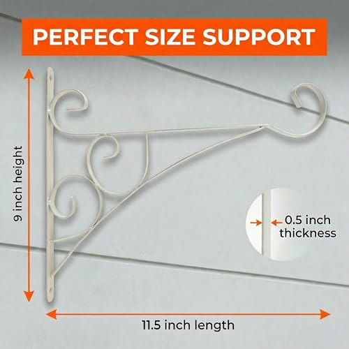 Scroll Metal Wall Bracket with Curled Hook for Hanging Accessories and Flowerpots for Indoor & Outdoor Use, White Set of 2 - color: White, size: Curled Scroll