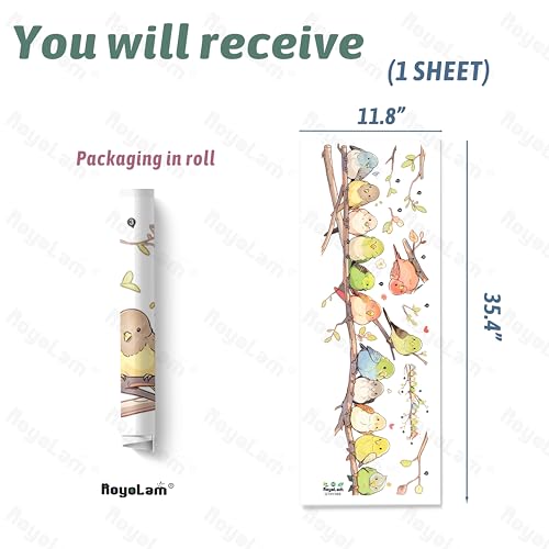 Cartoon Birds on The Branch Wall Decal Animal Wall Sticker | Removable peel and stick wall art for nursery, classroom, preschool, living room, bedroom, and bathroom