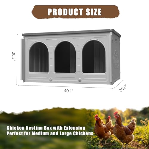 Chicken Nesting Box with 3 Doors for Backyard, Plastic Nesting Box | for Chickens, Waterproof Chicken Coop Easy to Clean & Assemble, for Outdoor Chicken Coop Backyard