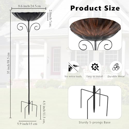 Metal Bird Baths for Outdoors | 39" H Birdbath with 10 Inch Bowl, Standing Bird Bath & Bird Feeder for Outside Garden Patio Yard Lawn Decor, Copper - color: Brown