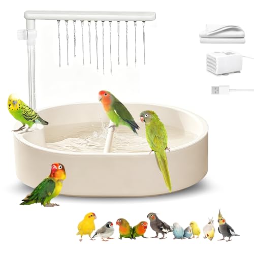 Parrot Bathtub Bird Automatic Bath Shower,Large Bird Shower Fountain Indoor Bathtub with Running Water, Contains USB and Pump,for Pet Birds, African Grey, Cockatiel, Conure, Budgie, Lovebird(Beige) - color: Beige