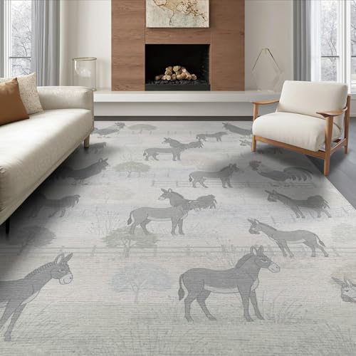 8'x10' Washable Flatwoven Rug, Light Grey Farmhouse Rooster Stain Resistant Extra Large Carpet Non-Slip Chair-Friendly Mat for Dining Room, Large Office, Lounge | Ref:2031774 - color: Grey/Pattern 9, size: 8' x 10' (Rectangular)