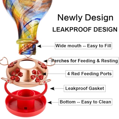 WOSIBO Hummingbird Feeder Replacement Bottom Base Replacement Part Includes Red Plastic Base Metal Top and Brushes (Copper) - color: Copper