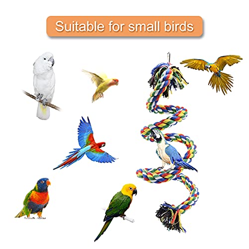 WishLotus Bird Perches, Parrot Colorful Climbing Rope Swing Toys Parrot Stand with Bell and Hanging Clip for Parrots, Budgies, Macaws, Parakeets, and Other Small Birds. (100cm) - size: 100cm