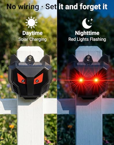 2 Pack Solar Nocturnal Animal Repeller with Dual Red LED Lights, Humane Coyote Deterrent for Fox Raccoon Skunk Deer, Waterproof Predator Lights for Chicken Coop, Farm & Garden (2, Black)