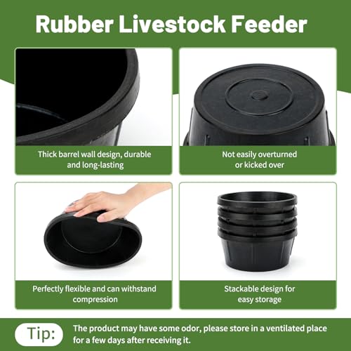 4Pcs Rubber Feeder Pan,2 Quart Feed Bucket | 8.2 x 4.8inches Utility Feed Bucket,Small Animal Food Trough for Chickens Rabbits Cats and Dogs Durable Outdoor - color: Black-2Quart, size: 4PCS