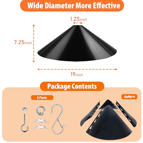 19-Inch Wide Rain Cover for Hanging Bird Feeders,Squirrel Baffle for Feeder Pole,Squirrel-Proofs for Outside Shepherd's Hooks，Baffle for Hummingbird Feeder (Black 2 Pack) - color: Hanging mount-Black 2p