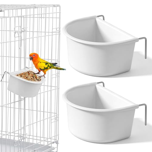 2 Pack Bird Feeder Hanging Cups Plastic Bird Food Bowls Universal Cage Accessories Water Food Dispenser for Parrots Small Birds Parakeets Birds Feeder
