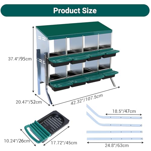 Garvee Chicken Nesting Boxes, 8 Hole Metal Chicken Laying Box with Removable Trays and Roll Out Egg Collection for Chicken Coop, with Metal Legs, Green - color: red, size: 8 Holes with Legs