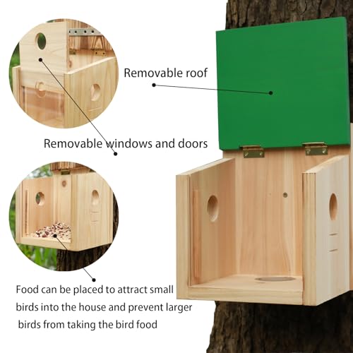 STARSWR Bird House Large Bluebird House Feeder Outdoor Mealworms Feeder for Bluebird with Viewing Window,with Easy Clean Removable Door Outside Hanging Birdhouses