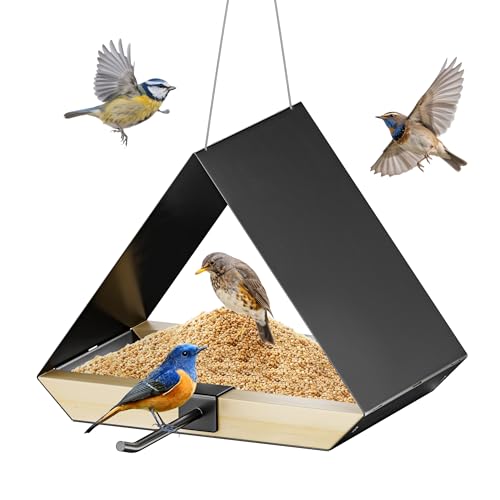 HOSUN Modern Metal Roof Hanging Wild Bird Feeder | Durable Outdoor,For Backyard,Easy to Clean,Mesh Ventilated, Bird Watching Gift,Attracts Cardinals Bluebirds