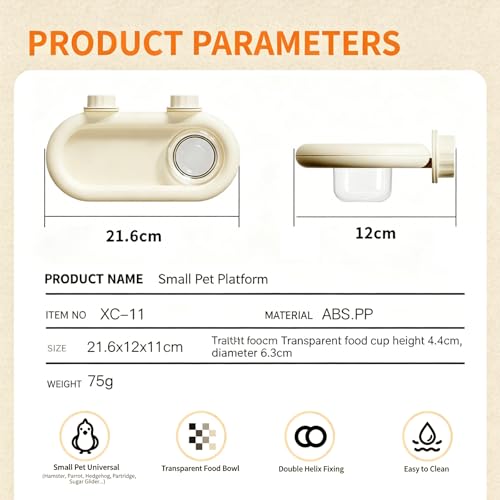 Bird Feeding Platform,bird feeder for cage,Parrot Rest Station with Food Bowl, Parrot Cage Perch,bird perches for Cages,Platform with Feeding Bowl for Parakeets and Small Birds cage Accessories(White)