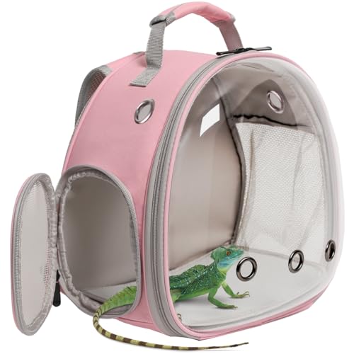 Guinea Pig Carrier Backpack,Lizard Backpack Carrier,Space Capsule Clear Bubble Window Astronaut Reptile Carrier Backpack for Bearded Dragon,Sugar Glider,Bunny (Pink, Backpack) - color: Pink