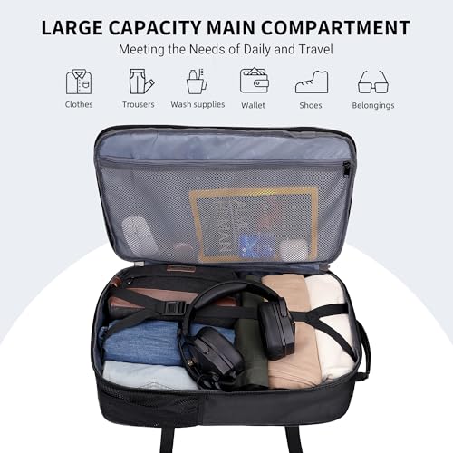 WITZMAN Travel Backpack for Men 45L Convertible Bag Fits 17" Laptop | Large Nylon Carry on Luggage Bag, 3 in 1 Laptop Backpack Airline Approved, For Weekend Getaway, Overnight Trip, B688 Black - color: Black