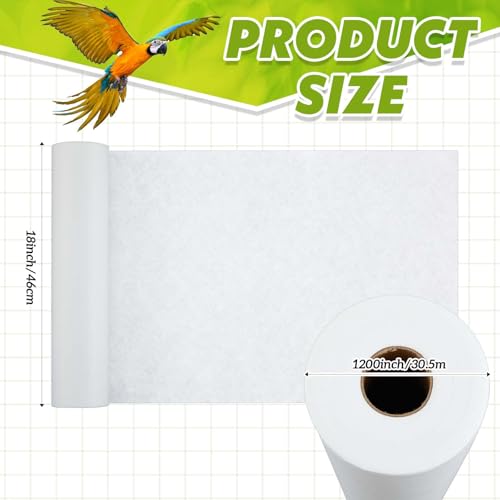 Drydiet Cage Liner for Birds 100 ft x 18 Inch Disposable Parakeet Cage Liners Precut Absorbent Bird Paper Accessories for Pet Animal Parrot Parakeet, Conure, Superior Absorbent Liner (White) - size: 100 ft x 18 Inch