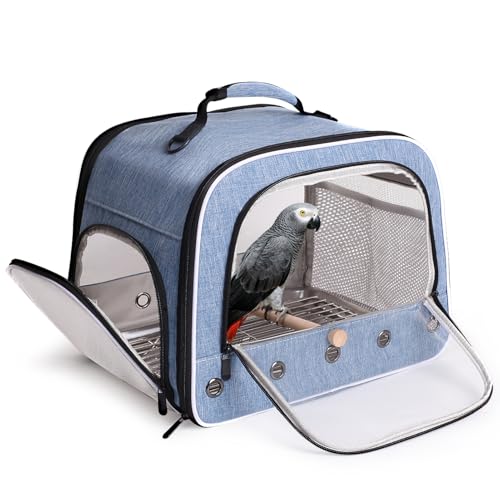 Large Bird Carrier Backpack, Portable Travel Carrier Cage Bag with Standing Perches Metal Tray and Grate (Blue, Large Carrier) - color: Blue