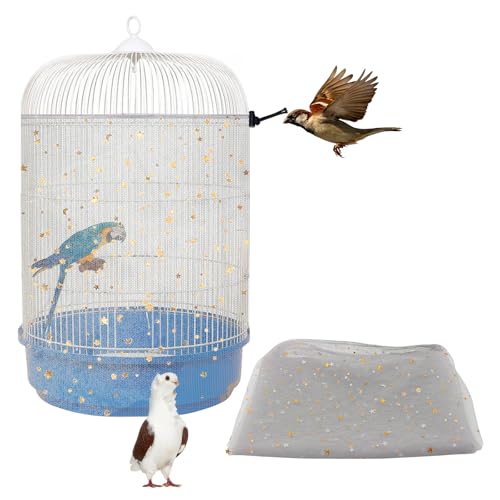 Bird Cage Seed Catcher, 45-90'' Adjustable Cover, Universal Nylon Mesh Net, Skirt Guard Accessories for Parrot Parakeet Macaw Round Square Cage (Gray) - color: Grey, size: Small