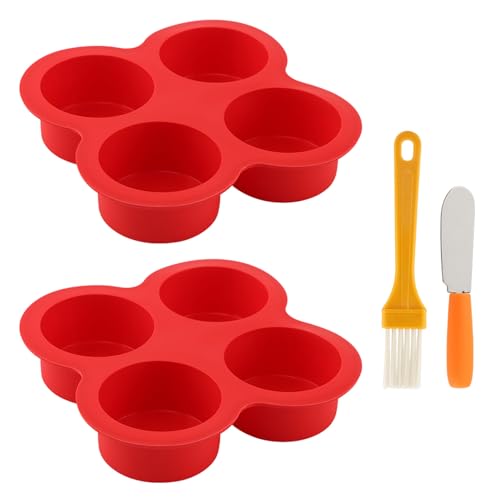 2 Pack Silicone Egg Bite Molds with 1 Spatula & 1 Brush, 4 Cups Silicone Air Fryer Baking Pan Non-Stick for Egg Bites, Cupcake, Tart, Frittata, Quiche, Muffins, Cornbread - color: Red