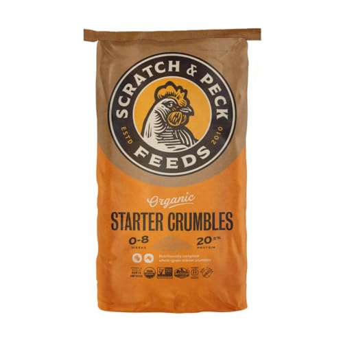 Scratch and Peck Feeds | Starter Crumbles for Chickens & Ducks | 25 lb Bag | 20.5% Protein, Corn & Soy Free, Certified Organic & Non-GMO Project Verified, Complete Nutrition - size: 25 Pound (Pack of 1), style: Starter