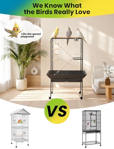 Garvee 64'' H Inch Birdcage Stand Play Center with Perches and Ladders | Indoor Outdoor Playground for Birds, Bird Playstand w/Rotated Ring Removable Tray, Lockable Caster, for Macaw and Parakeet - size: 64'' H