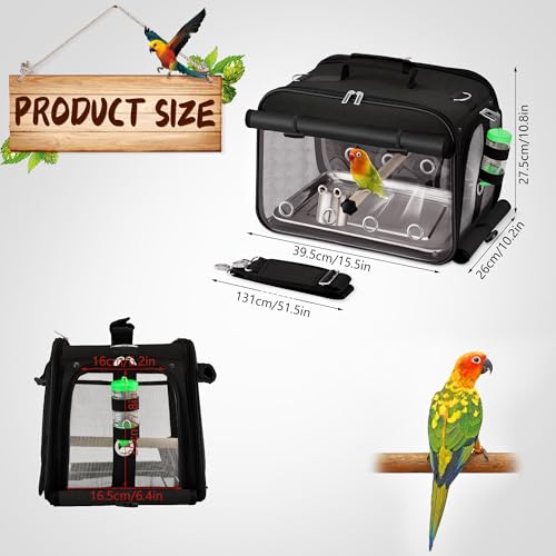 Bird Carrier Airline Approved, Bird Travel Cage with Indestructible Stainless Steel Mesh, Bird Travel Bag Lightweight and Portable with Water Bottle and Bowl - color: Black