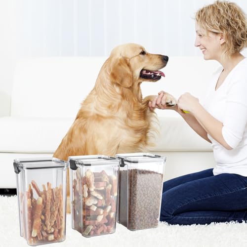 3Pack Pet Food Storage Containers, Airtight Dog Food Storage Container with Locking Clips, Dog Treat Container with a Stickers & Pen for Customizing , for Pet,Bird Seeds,Dog & Cat Treats(Black) - color: Black