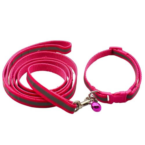 Puppy Collar and Leash Set with Bell, Basic Nylon Reflective Cat Collars for XXS Xs Small Pet Dogs Animal Litter Tiny Kitten Girls, Hot Pink - color: Hot Pink