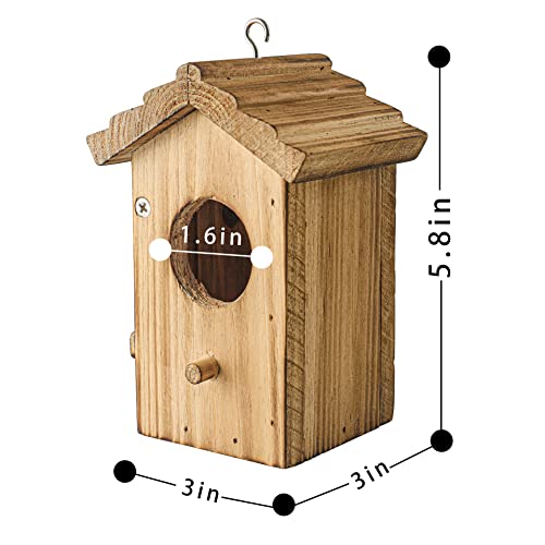 Hummingbird House for Outside Hanging, Mini Wood Birdhouse specifically for Hummingbird, Small Bird Nesting Box with Perch, Weather-resistant outdoor birdhouse, Dimensions:3.3*4.1*5.9 inch