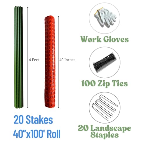 40'' x 100',Orange, Plastic Safety Fence with Stakes, Snow Fence | Reusable HDPE Mesh, Construction & Outdoor Use, Easy to Install, Rust Free, Flexible Design, Cut to Fit, Easy to Roll & Store - color: Orange, size: 40'' x 100'