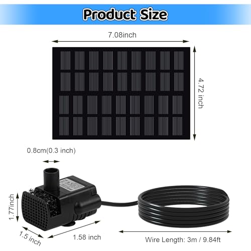 Yeomi Solar Fountain Pump for Bird Bath, 2W Upgraded Solar Water Pump with Separate Panel & 3M/9.84ft Cable, 4 Nozzles for Fountain Effects, Eco-Friendly for Bird Bath, Garden, Pond, Patio Decor - color: 2w Solar Fountain Pump Kit