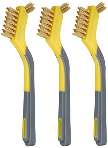 Amazon Basics Brass Mini Wire Brushes for Cleaning, Rust Removal, Paint Removal, Soft Grip Ergonomic Handle, 1/2 inch, Yellow/Grey, 3-Pack