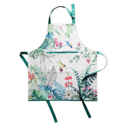 Maison d' Hermine Aprons for women with Pocket 100% Cotton (27.50"x31.50") | Adjustable Neck Strap & long ties Apron Men Chef Wedding Cooking Gardening Server Maid - color: 005 - Tropiques