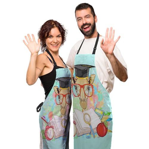 Kitchen Apron for Women Animals Students Giraffe Cooking Aprons for Men for Cooking Restaurant BBQ Painting Crafting Gardening 27” (W) x 31” (H), Waterproof Apron - color: Animals Students Giraffe