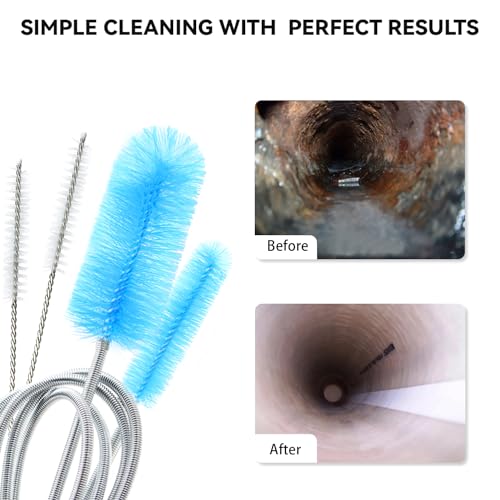 Flexible Drain Brush, 66 Inch Long Double Ended Hose Pipe and 58 Inch Tube Cleaning Brush and 2 Pack 8 Inch Straw Cleaner Brush - color: Blue