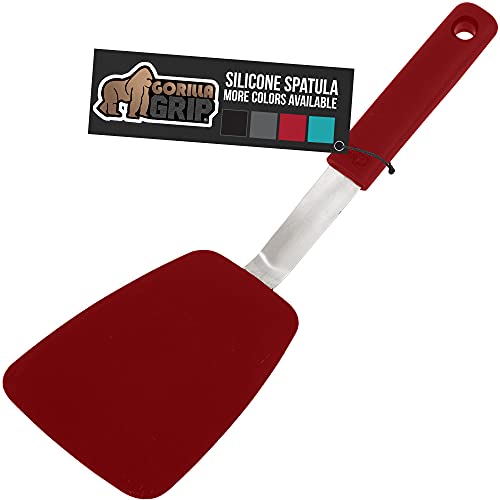 GORILLA GRIP BPA-Free Silicone Spatula for Non Stick Frying Pan, Heat Resistant Flexible Head, Patented Comfortable Rubber Handle, Non-Scratch Kitchen Turner, Flip Burgers, Pancakes, 11.6 in, Red - color: Red