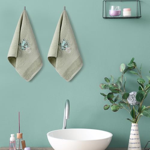 SmoothNovelty 2 Pcs Eucalyptus Hand Towels for Bathroom Decor 14x29 Inch | Embroidered Bathroom Hand Towels, 100% Cotton, Soft Absorbent, Sage Green Bathroom Kitchen Decor - style: Eucalyptus