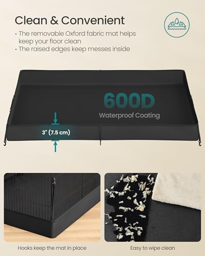 SONGMICS Guinea Pig Cage, Rabbit Cage, Small Animal Playpen with Waterproof Mat, Top and Side Door, 20 Panels, 48.4 x 24.8 x 16.3 Inches, Ink Black ULPI012BH01 - color: Ink Black, style: 20 Panels - 48.4"L x 24.8"W x 16.3"H