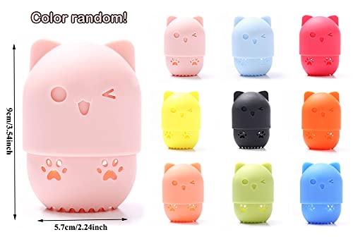 AKOAK Cute Cat Silicone Makeup Sponge Storage Rack, Makeup Egg Drying Rack, Portable Puff Protective Cover Beauty Tool (Pack of 2, Random Color)