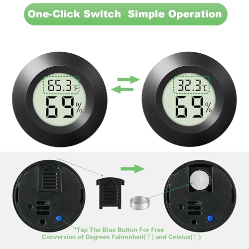 2 - PACKMini Digital Hygrometer Indoor Humidity Meter & Round Temperature Monitor - Reptile Thermometer with Humidity Gauge (℉) or (℃) for Humidifiers Dehumidifiers Greenhouse, Garden - color: 2 Pcs