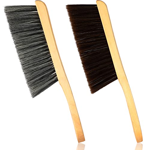Patelai 2 Pcs Wooden Bench Brushes Fireplace Brush, Gray, Brown | Hand Broom, Natural Fiber Long Wood Handle Bench, Soft Bristles Dust Brush for Hearth Tidy Car Home Workshop Woodworking - color: Gray, Brown