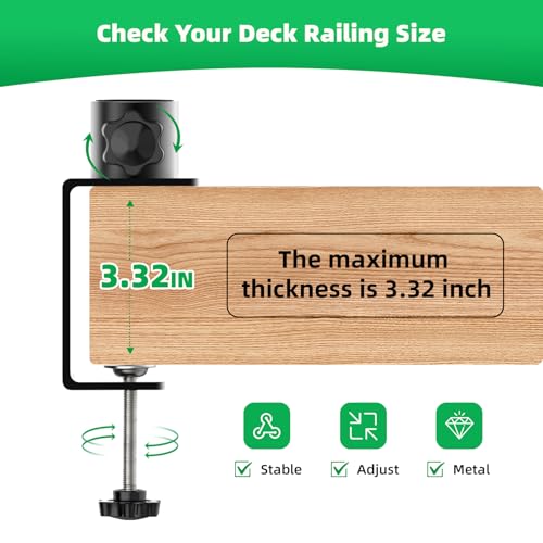 Metal Clamp-On Railing Mount Designed for BirdBuddy Pro1 /2 Smart Feeder, Heavy-Duty Adjustable Bracket Fits Deck Rails up to 3.32" Thick, for Fence, Handrail & Balcony (No Drilling)