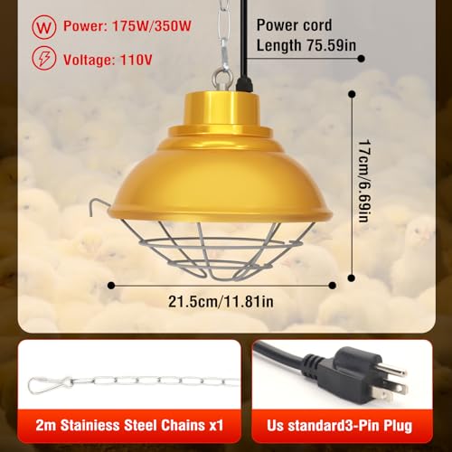 Chicken Heat Lamp 350W Chicken Coop Heater with Carbon Fiber Bulb Winter Hanging Heat Lamp for Chicks Brooder Pen, Duck, Pet House, Poultry, Greenhouse Plant (350 Watt)