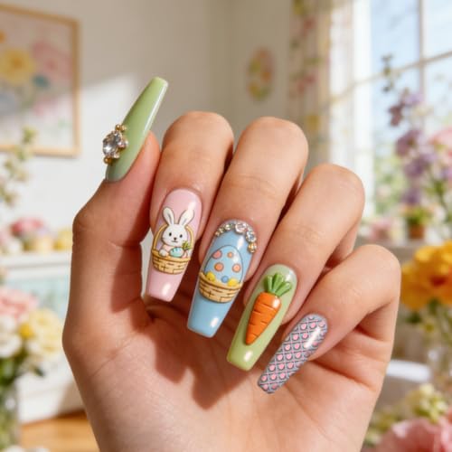 PH PandaHall 3pcs Rabbit Nail Stamping Plates, Eggs Carrot Nail Art Templates Stainless Steel Image Plate Stencils with Tool for DIY Print Manicures Salon Design Supplies - style: Easter