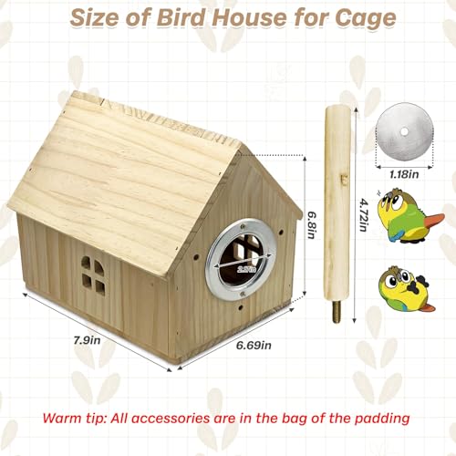 PINVNBY Parakeet Nesting Box Wooden Bird House for Cage Parrot Breeding Mating Box for Lovebirds CockatielFinch Cockatoo Canary and Small and Medium-Sized Birds (L: 7.91 * 6.81 * 6.69 inch) - size: Wood House Shape,L: 7.91*6.81*6.69 inch