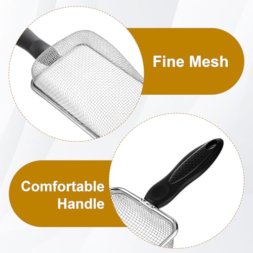 Stainless Steel Mesh Litter Shovel, Fine Mesh Metal Reptile Litter Cleaner Scooper, Black Non-Slip Handle Sifter for Lizard Substrate Reptile Terrarium Sand Waste