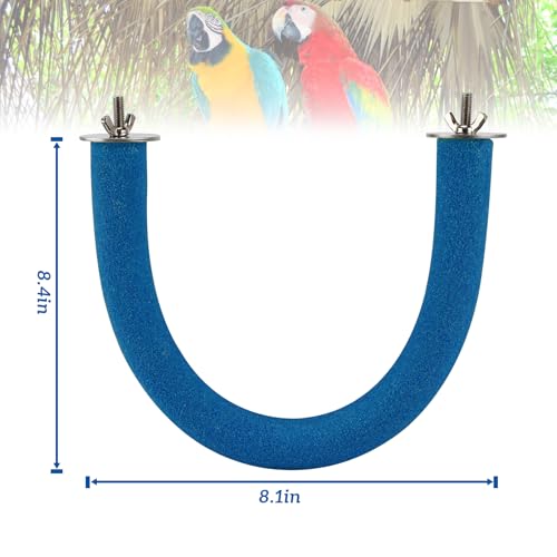 Rypet U-Shaped Large Parrot Perch, Quartz Bird Perch for Cage(Blue XL) | Safe Chew & Rest Perch for Large Birds, Durable Non-Toxic Cage Accessory, for Parakeets Cockatiels Conures Macaws - color: Blue, size: X-Large