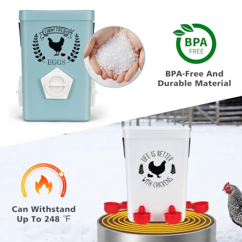 TGEYD Chicken Feeder and Waterer Set, No-Waste Hanging Feeder for Backyard Chickens, 3 Gal Waterer & 15LB Feed Bin