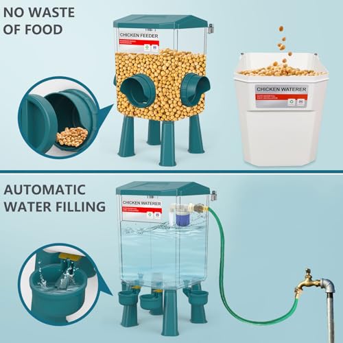 Float-Controlled Automatic Chicken Waterer & No Waste Feeder Kits - Chicken Coop Accessories, Poultry Waterer and Feeder, Two Buckets 3 Gallon/18-23 Pounds - color: Blue+Blue