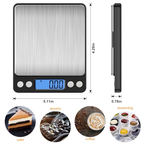 Diyife Digital Kitchen Scale 500g/0.01g, High Precision Cooking Food Scale | Mini Gram Scale with LCD Display, 2 Trays, 6 Units, Auto Off, Tare Function, Christmas Gift (Batteries Included) (Black) - color: Black