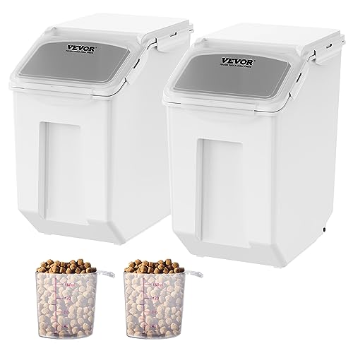 VEVOR Ingredient Storage Bin, 2 x 15L Dispenser Bin with 2 Measuring Cups, Attachable Casters and Airtight Lid, 2 Pcs/Set Dog Pet Food Storage Container, PP Material Kitchen Rice Cereal Flour Bin - size: 3.5 Gallon*2